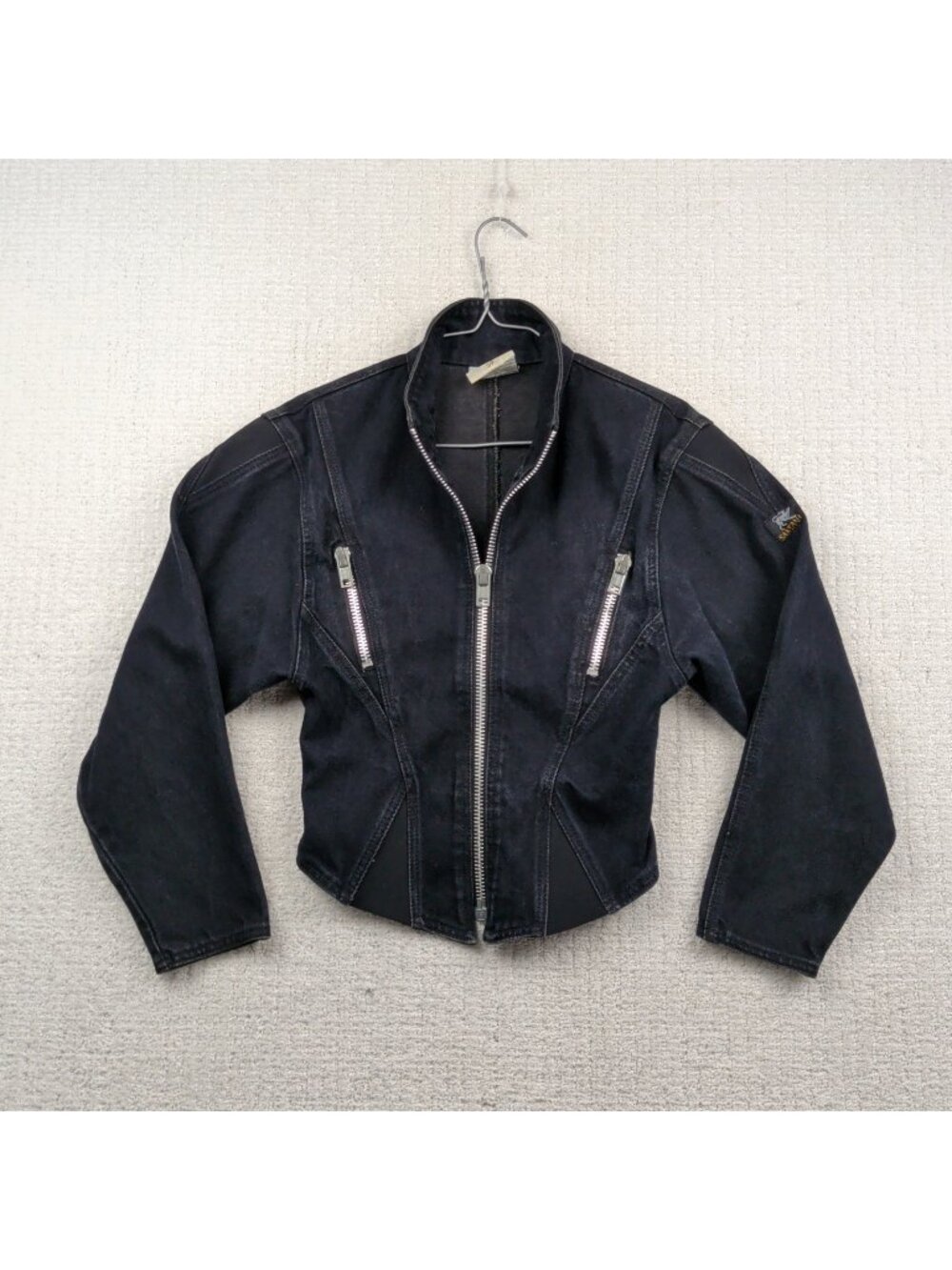 Vintage Parasuco x Santana Black Denim Jacket Steampunk Goth Biker Grunge Wom S